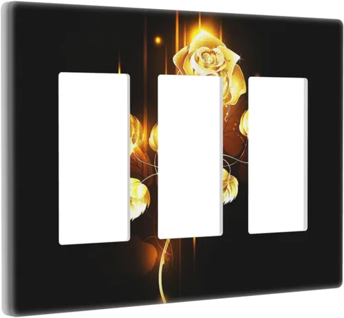 Miniatura 515 de Cubiertas de placa de pared de 3 gang con interruptor de luz de triple palanca, en negro y dorado con esplendor de oro rosa, estampado floral