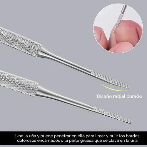Miniatura 5 de YINYIN, 2 limas de uñas encarnadas y levantador con estuche de almacenamiento, herramienta de uñas encarnadas de acero inoxidable 100%, herramienta