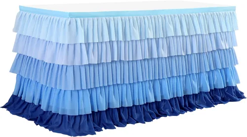 Miniatura 5 de Falda de mesa azul tutú mantel para fiesta bajo el mar decoraciones de Frozen revelación de género cumpleaños elefante baby shower 1.8m (6 pies)