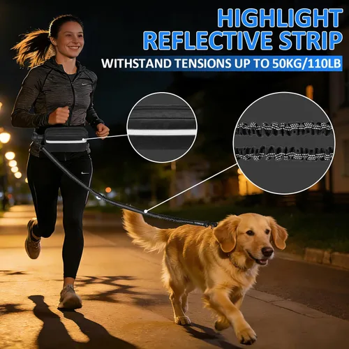 Miniatura 6 de Philorn Correa de perro manos libres con bolsa, correa de cintura ajustable para pasear perros, correas de correr para perros medianos y grandes