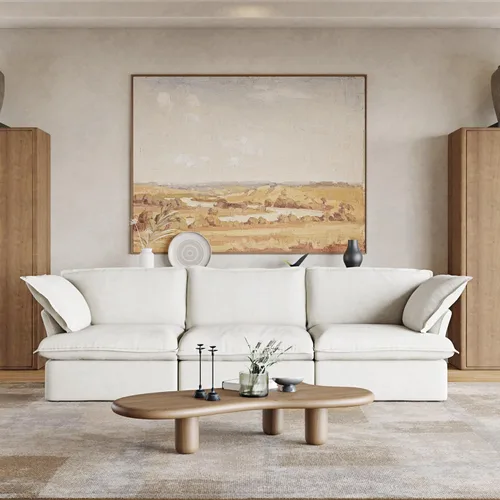 Sofá modular modular de 122.82 pulgadas con cojín grueso, sofá minimalista de 3 plazas, sofá convertible de asiento profundo para sala de estar