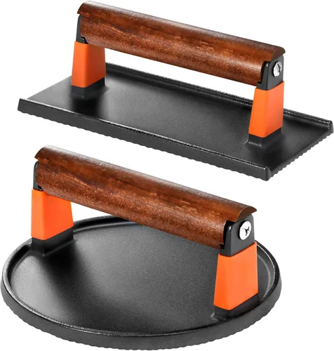 Miniatura 9 de GGC Prensa de tocino para plancha, prensa de hamburguesa de hierro fundido para hamburguesas, bistec, tocino, sándwiches, prensa rectangular