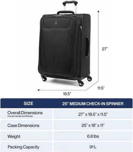 Miniatura 33 de Travelpro Maxlite 5 - Juego de 2 piezas de equipaje de mano de tela, expandibles con 4 ruedas giratorias, bolso blando para debajo del asiento, Negro