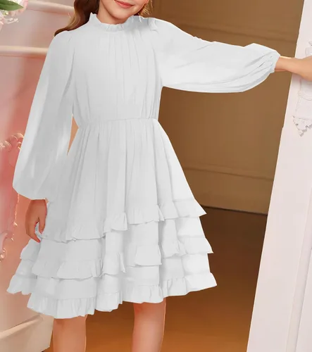 Miniatura 5 de MITILLY Elegante vestido de manga larga con cuello redondo y volantes para niñas de 6 a 12 años