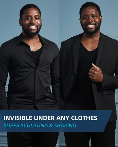 Miniatura 6 de KOCLES Camisas de compresión Gynecomastia para hombres, faja moldeadora adelgazante para cuerpo, camiseta de entrenamiento con cuello en V