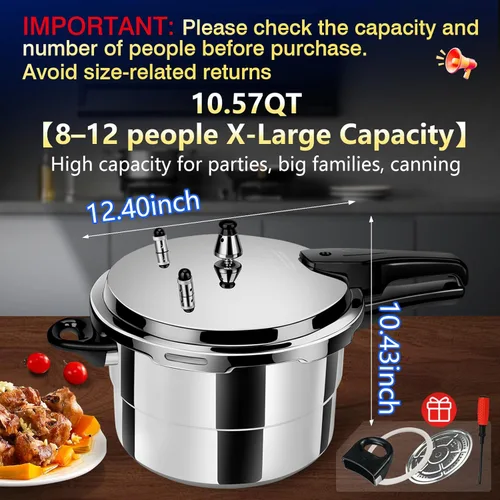 Miniatura 2 de Olla a presión de 10 cuartos de galón, compatible con inducción, olla a presión gruesa con resorte ollas de presión para cocinar 10.57 cuartos