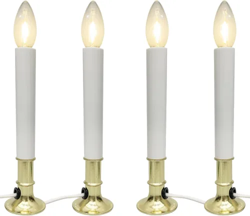 Miniatura 10 de Paquete de 4 velas eléctricas de ventana de Navidad con sensor del atardecer al amanecer, velas de ventana con base chapada en níquel con bombilla