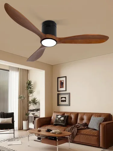 Miniatura 10 de Ventilador de techo de madera marrón de 52 pulgadas con luz y control remoto, motor de CC silencioso, 6 niveles de velocidad, luces regulables