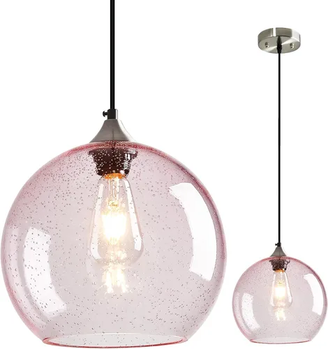 Miniatura 18 de Luces colgantes de cristal verde claro, iluminación de isla de cocina, luminarias de luz colgante de globo, iluminación colgante moderna