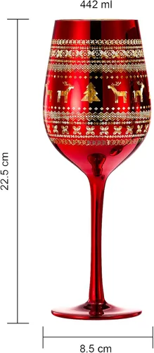 Miniatura 5 de Copas de cristal para vino y agua para árbol de Navidad, juego de 2 unidades, diseño temático rojo y dorado grabado con nieve de invierno, vidrio