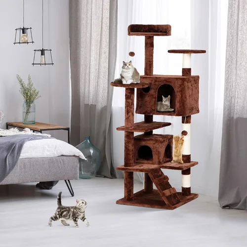 Miniatura 2 de ZENY - Árbol para gatos 53‘‘ , con postes de sisal y 2 habitaciones de peluche, muebles para gatos Marrón
