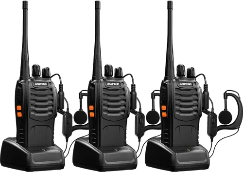 Baofeng Walkie Talkies de largo alcance con auriculares, paquete de 3 (2 cajas) UHF recargable de mano BF-888s Walkie Talkie para adultos o niños,
