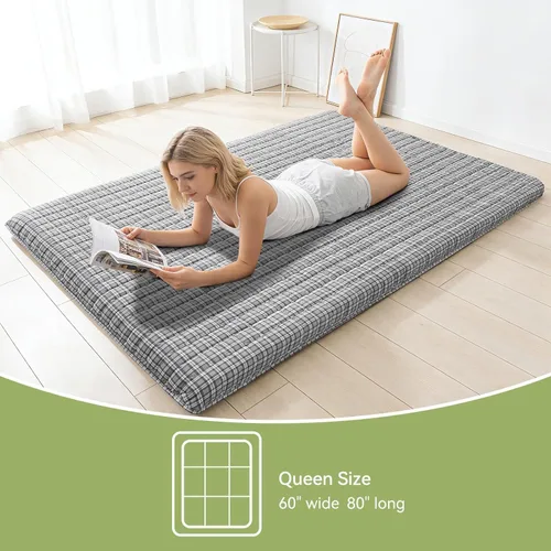 Miniatura 6 de Colchón de futón japonés tamaño Queen – Colchón de espuma de alta densidad de 3.2 pulgadas de grosor – Cama plegable portátil enrollable