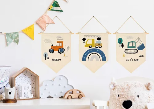 Miniatura 2 de Transporte, construcción, construcción de vehículos, decoración de guardería, decoración de bandera para bebés, niños, recién nacidos, banderines