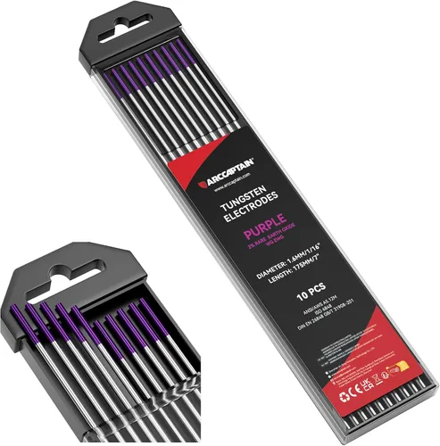 ARCCAPTAIN Electrodo de soldadura TIG de tungsteno, paquete de 10 unidades de 1/16 x 7 pulgadas (morado, no radiactivo, EWG)