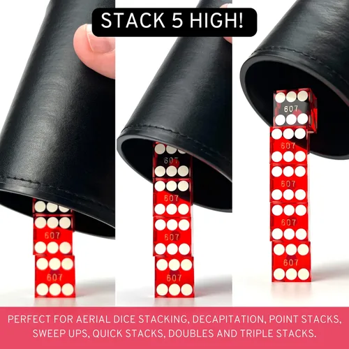 Miniatura 4 de Luck Lab Taza apilable de cuero negro con 5 dados de casino serializados con borde de maquinilla de afeitar de 0.748 in, taza recta profesional