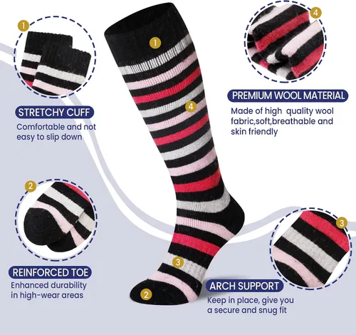 Miniatura 4 de Calcetines de esquí para niños de lana merina cálidos térmicos para senderismo snowboard hasta la rodilla calcetines para botas para niños y niñas 2