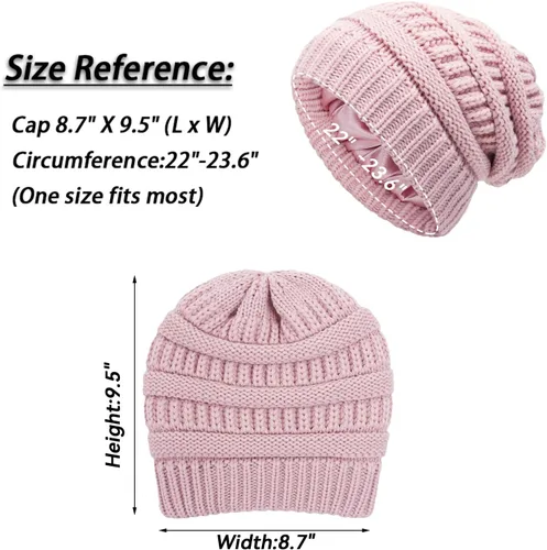 Miniatura 2 de Gorro de invierno para mujer, sombrero de protección para el cabello, gorro de punto cable suave, gorro de nieve con forro de satén para mujer