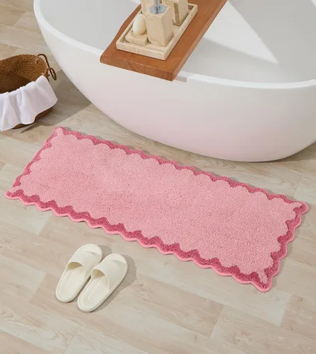 Miniatura 25 de ORTIGIA Pequeña y Linda Alfombra de Baño con Volados, Alfombras de Baño de Microfibra de Lujo en Blanco y Rosa, Antideslizante, Lavable, de Secado