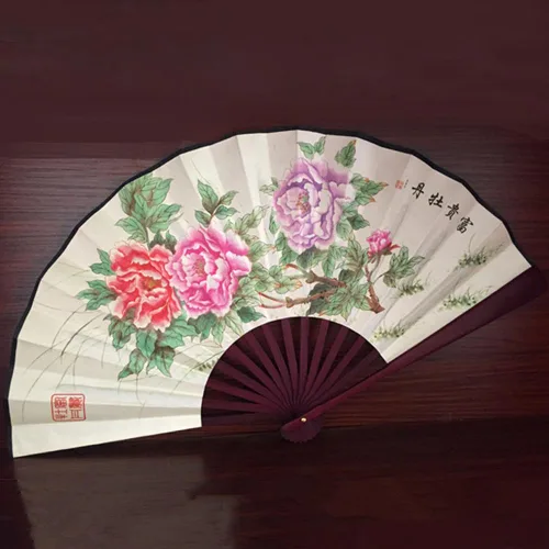 Miniatura 6 de Fox Baby 2 abanicos de mano plegables grandes, abanicos de tela de bambú de 13 pulgadas con pintura tradicional china para rendimiento, decoraciones