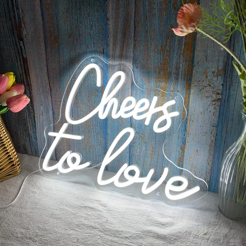 Miniatura 2 de Letrero LED de neón con texto en inglés «Cheers to Love» para decoración de pared, con suministro USB, para dormitorio, cumpleaños, boda, 15.7 x