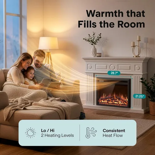 Miniatura 2 de SereneLife Inserto de chimenea eléctrica con calentador Control inteligente de aplicación Wi-Fi y control remoto Termostato ajustable de 700