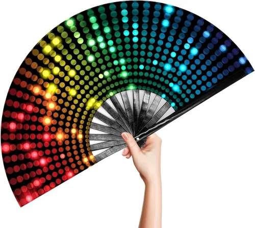 Miniatura 11 de OMyTea Ventilador de mano plegable grande Rave Clack para hombres y mujeres, ventilador de mano de bambú chino japonés - para EDM, festival de Aurora