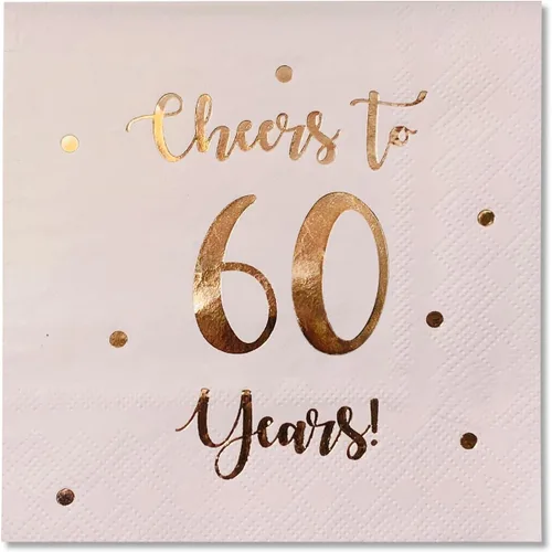 Miniatura 11 de Servilletas de cóctel de Cheers to 60 años, decoraciones de feliz cumpleaños 60 para hombres y mujeres, decoraciones de fiesta de aniversario