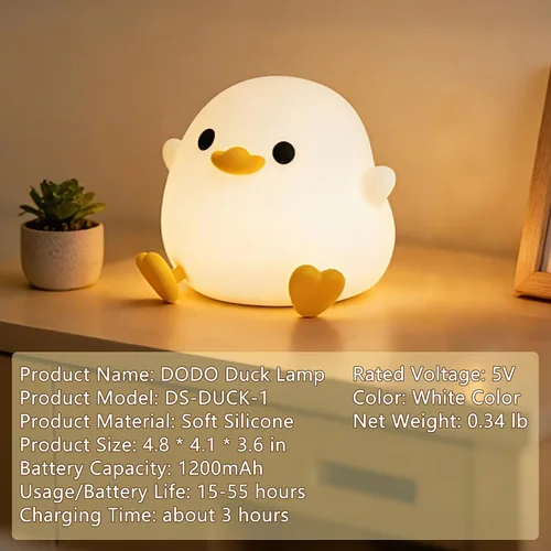 Miniatura 7 de FAMIDUO Luz nocturna de pato, bonita lámpara de pato DoDo, luz de noche de silicona blanda regulable para guardería de bebé con temporizador, luz