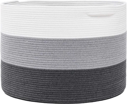 Miniatura 11 de Cesta grande de cuerda de algodón de tamaño máximo de 24 x 24 x 17 pulgadas, cesta de almacenamiento extragrande, cesta de lavandería tejida, Gris