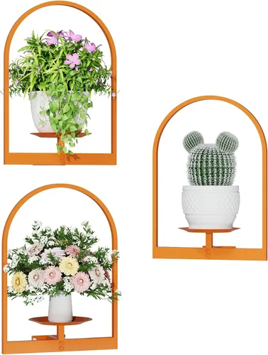 Miniatura 8 de Soporte para plantas de pared de metal negro, paquete de 2 soportes para plantas montados en la pared y soportes colgantes para macetas
