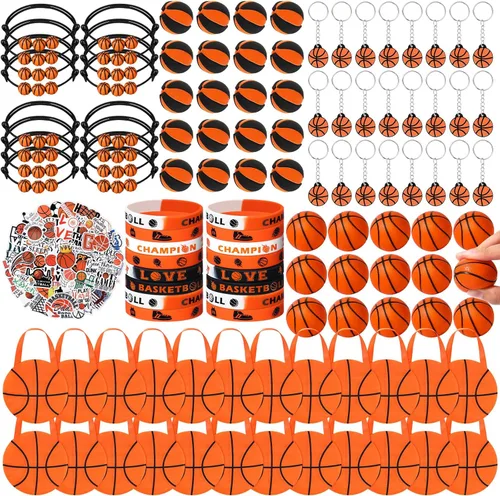 Aoriher Juego de 194 piezas de regalos de fiesta de baloncesto, 24 pulseras de silicona, 24 pulseras con dijes, 24 mini baloncesto, 24 llaveros, 24