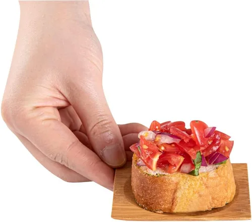 Miniatura 10 de Restaurantware -Vajilla de bambú desechable de 3 pulgadas, 100 platos rectangulares de bambú - Sangría redonda de primera calidad, platos de bambú