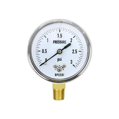 0-3 Psi Medidor de baja presión, medidor de cápsula, caja de acero inoxidable 304, tamaño de dial de 2.5 pulgadas, montaje inferior de 1/4 pulgadas