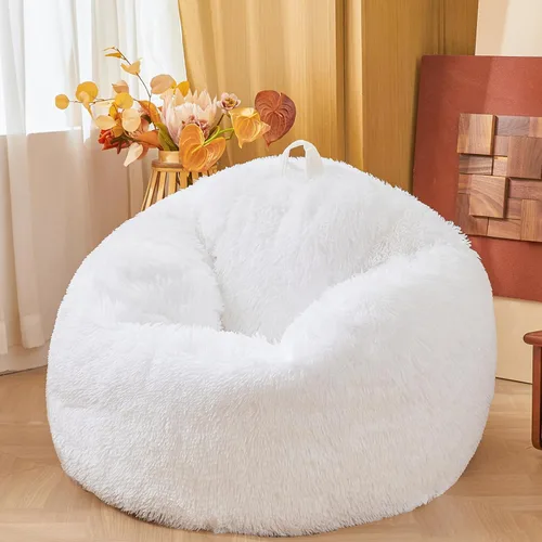 Miniatura 20 de Fundas para puf de pelo sintético mullido color beige, funda para silla puff de felpa suave color beige para niños y niñas, almacenamiento de puf