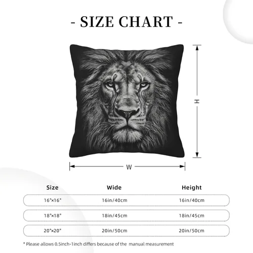 Miniatura 3 de Fundas de almohada decorativas de pana con estampado de cabeza de león en blanco y negro, funda de almohada suave para sofá, funda de cojín cuadrada