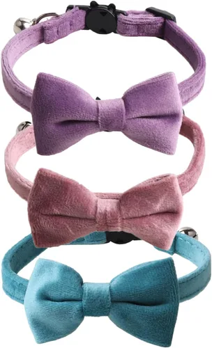 Miniatura 9 de Love Dream Collar de gato con pajarita y campanas, paquete de 2 collares de terciopelo de seguridad para gatitos con pajarita extraíble para gatos