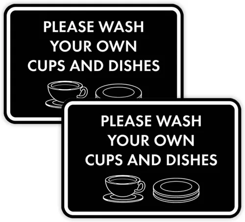 Miniatura 27 de Letrero clásico enmarcado con texto en inglés «Please Wash Your Own Cups and Dishes» (oro cepillado), pequeño