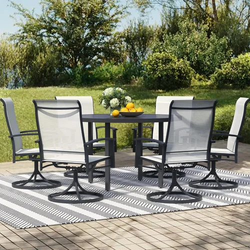 Miniatura 6 de 60" Round Outdoor Patio Table for 8, Metal Black Dining Table with Adjustable Umbrella Hole, Garden, Backyard & Deck Bistro Table