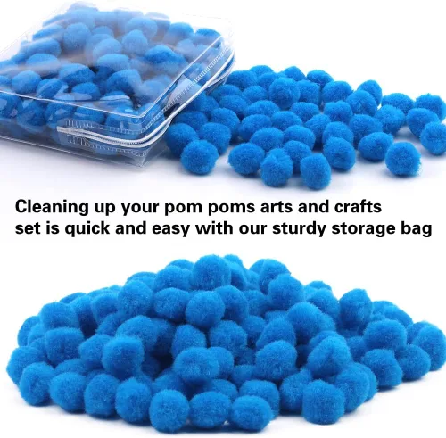Miniatura 4 de 150 Pompones Azul Claro, Pompones de 1 Pulgada con Ojos Saltones Autoadhesivos para Manualidades, Pequeñas Bolas Esponjosas Pompom Bolas de Peluche