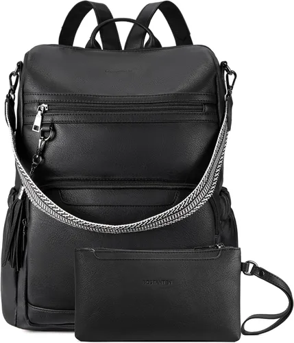 Miniatura 8 de Mochila de cuero PU para portátil BOSTANTEN para mujer, mochila de viaje de diseñador con compartimento para portátil, bolsos de hombro
