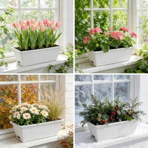 Miniatura 3 de Jardineras para jardinería doméstica, 8 unidades, 17 pulgadas de largo para alféizar de ventana al aire libre, cajas rectangulares de plástico