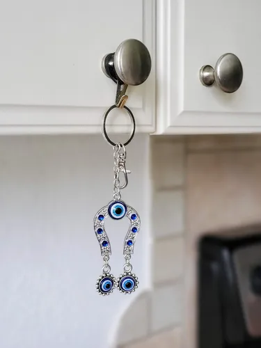 Miniatura 4 de Bravo Team - Llavero con dije de ojo malvado para colgar en forma de caballo con cristal azul, con cierre – Signo de buena suerte, buena suerte