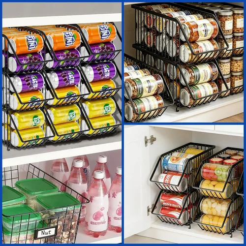 Miniatura 4 de Organizador de latas de soda de 4 unidades, organizador de latas apilable para despensa, almacenamiento de refrescos, dispensador de latas de soda