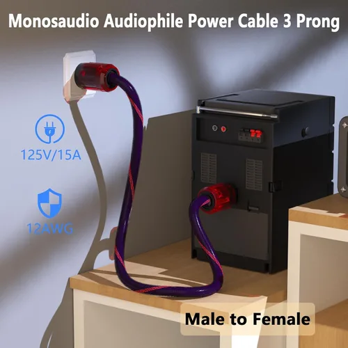 Miniatura 2 de Monosaudio Cable de alimentación de CA de audio de alta fidelidad de 12 AWG de cobre puro OFC de alta pureza, cable de alimentación audiófilo de 125