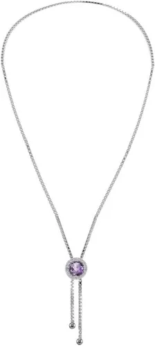 Miniatura 4 de Collar Lariat ajustable de plata de ley con piedras preciosas y topacio blanco redondo con halo redondo