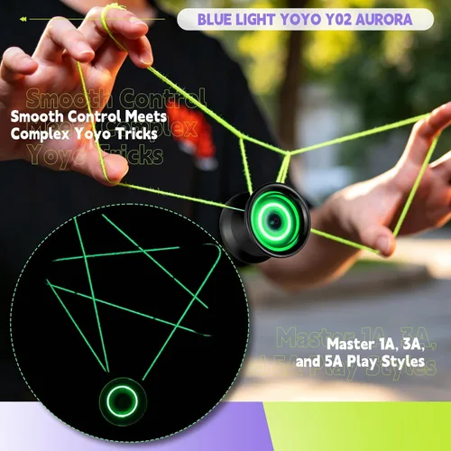 Miniatura 4 de MAGICYOYO Yoyo profesional con luz Y02 para trucos avanzados, yoyo LED de aleación de aluminio con guante, bolsa de almacenamiento, 4 baterías y 12
