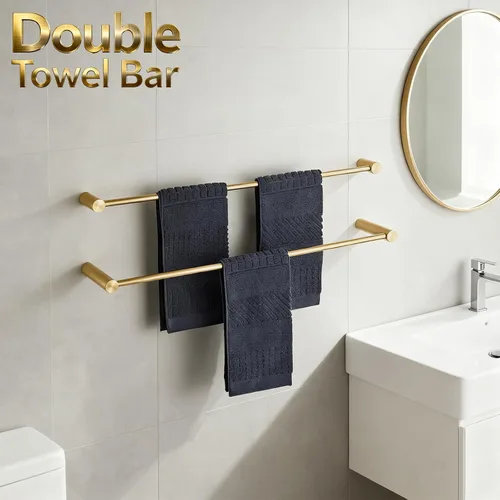 Miniatura 2 de Toalleros para baño, NEWRAIN Barra de toalla doble de baño de 30 pulgadas montada en la pared, toallero de cocina de acero inoxidable, varilla