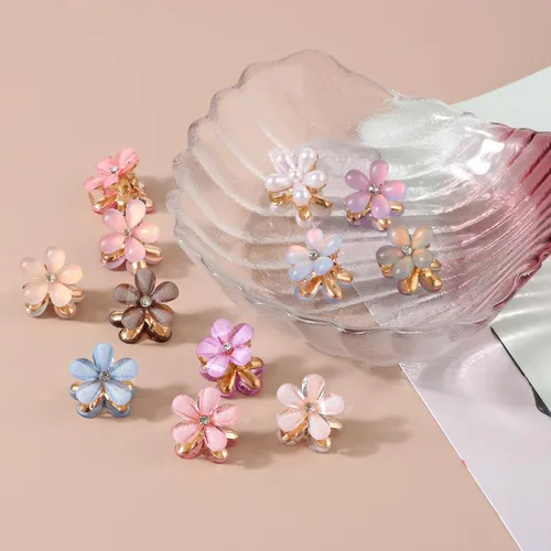 Miniatura 3 de 20 piezas Mini Pinzas para el pelo con flores pequeñas, cristal, diseño de primavera, pinzas para niñas y mujeres, lindos pasadores de pelo