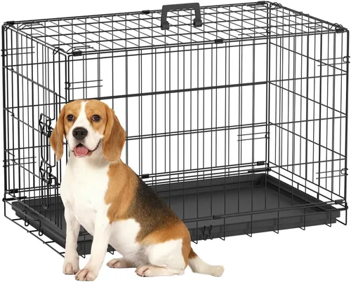Miniatura 33 de FDW Jaula para perros con doble puerta, jaula plegable de alambre de metal de 36 pulgadas con bandeja extraíble y panel divisor, jaula para mascotas